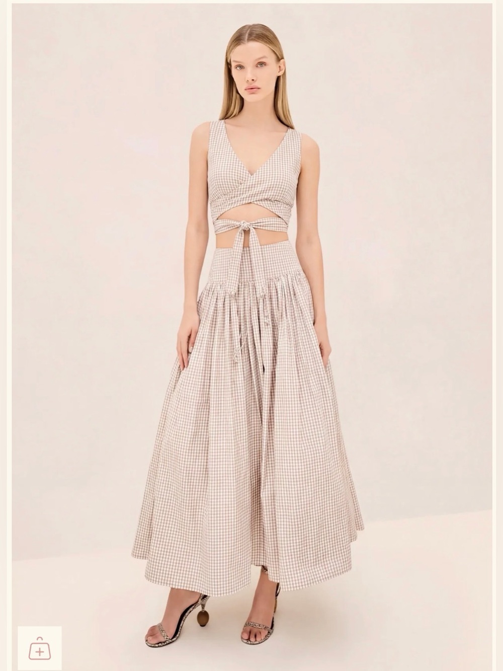 NWT Alexis Havara Womens midi skirt Beige & White Gingham - size small